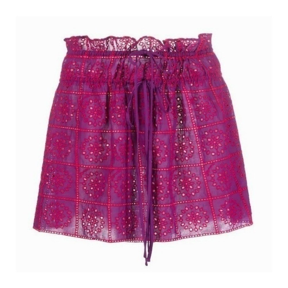 Ganni Broderie Anglaise Mini Skirt Size Small Purple Pink Eyelet Organic‎ Cotton